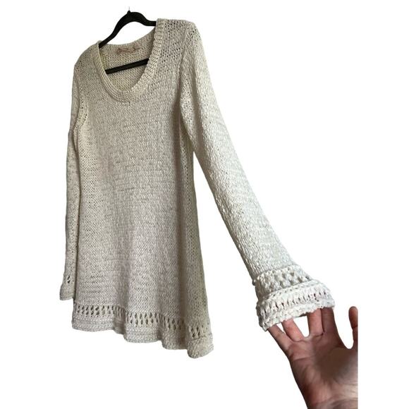 Soft Surroundings Whote Cream Open Crochet Knit Tunic Top Sz M - Picture 2 of 5